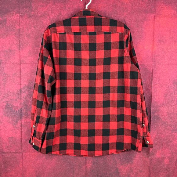 DESIGN IN ITALY FLANNEL MEN'S RED & BLACK BUTTON-UP BUFFLO PLAID SHIRT, SIZE XL - Picture 3 of 11